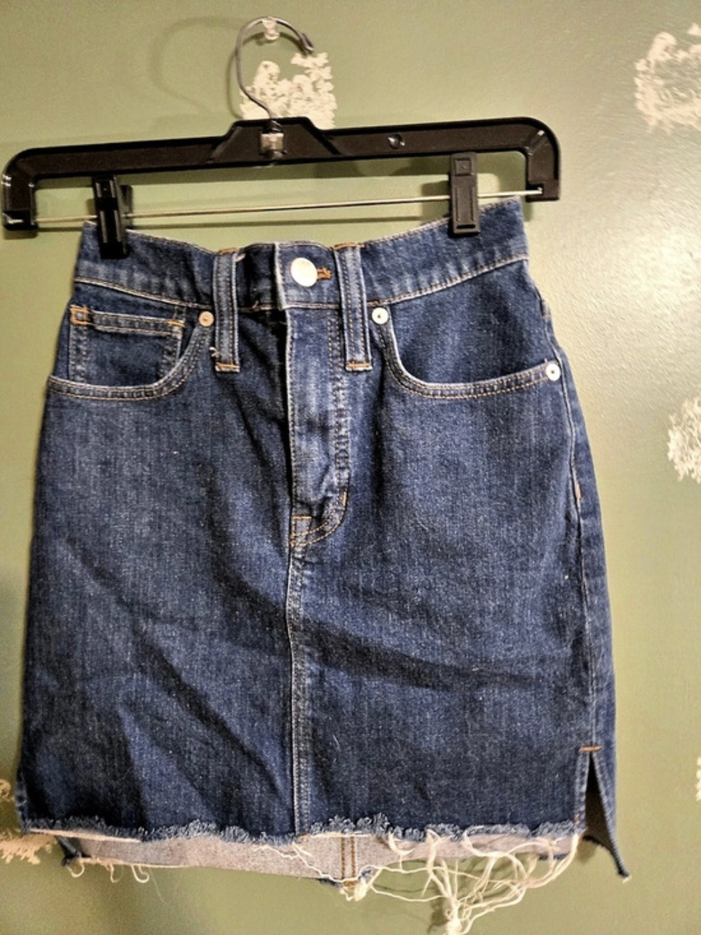 Madewell Denim Mini Skirt with Raw Frayed Hem and Side Slits